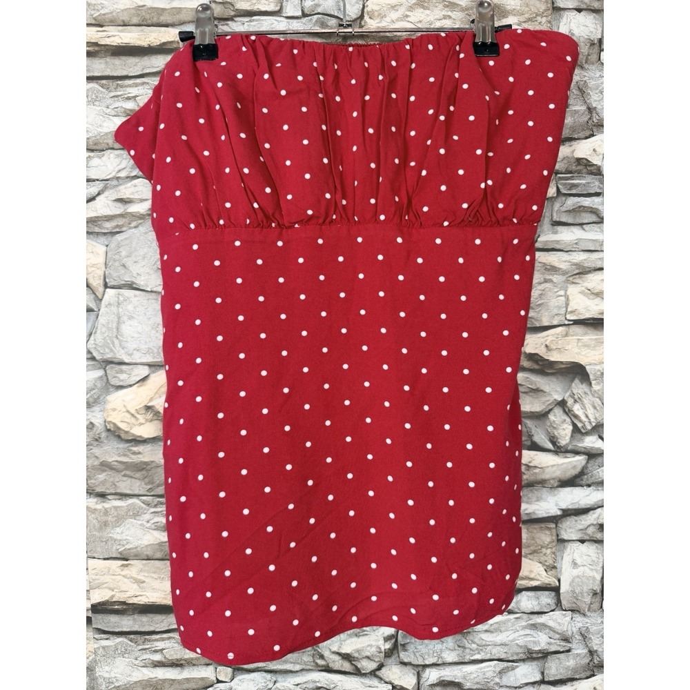 Hollister Easy Strapless Babydoll Top Smocked Back Red Polka Dots Sz XL